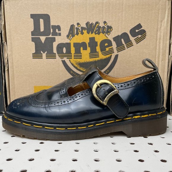 Vintage Dr. Martens Doc England Navy Blue Black Wingtip Mary Janes Sandals UK 6 - Picture 5 of 15